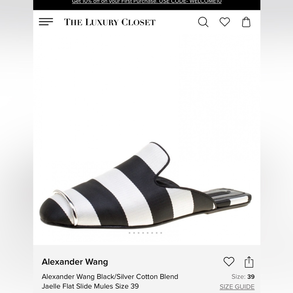 Alexander Wang Jaelle Black & White Striped Slip-On Mule with Silver Accent